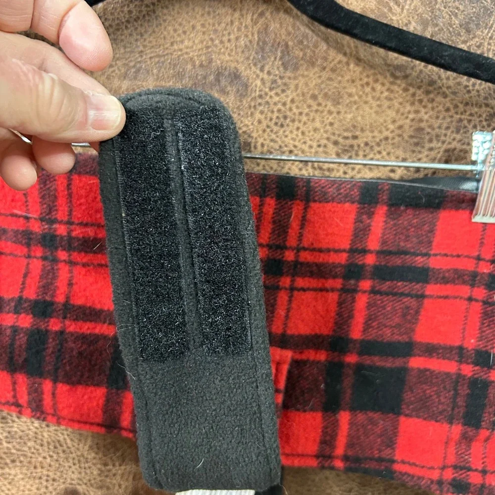 Bailey‎ & Bella Red Black Plaid Dog Pet Jacket Velcro Closure. Faux Leather